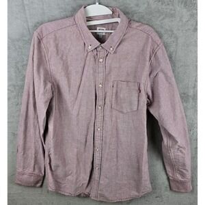 Obey Mens Oxford‎ Button Down Shirt Burgundy Long Sleeve Pocket Logo Size M